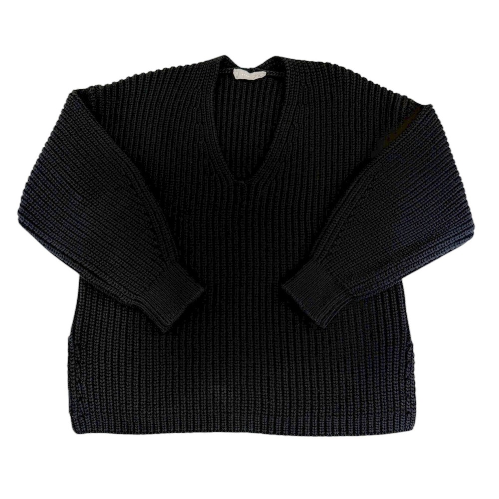 Everlane Black Chunky Ribbed V-Neck Oversized Cropped Cotton Blend Sweater XL